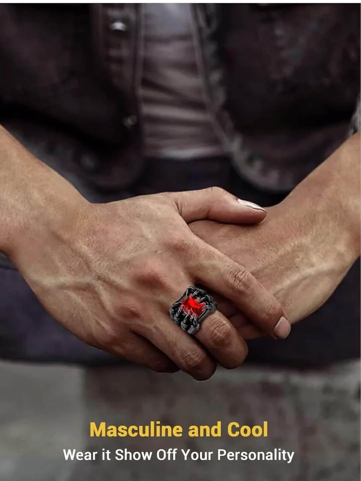 Mens Dragon Claw Gothic Biker Ring - 316L Stainless Steel - photo 2