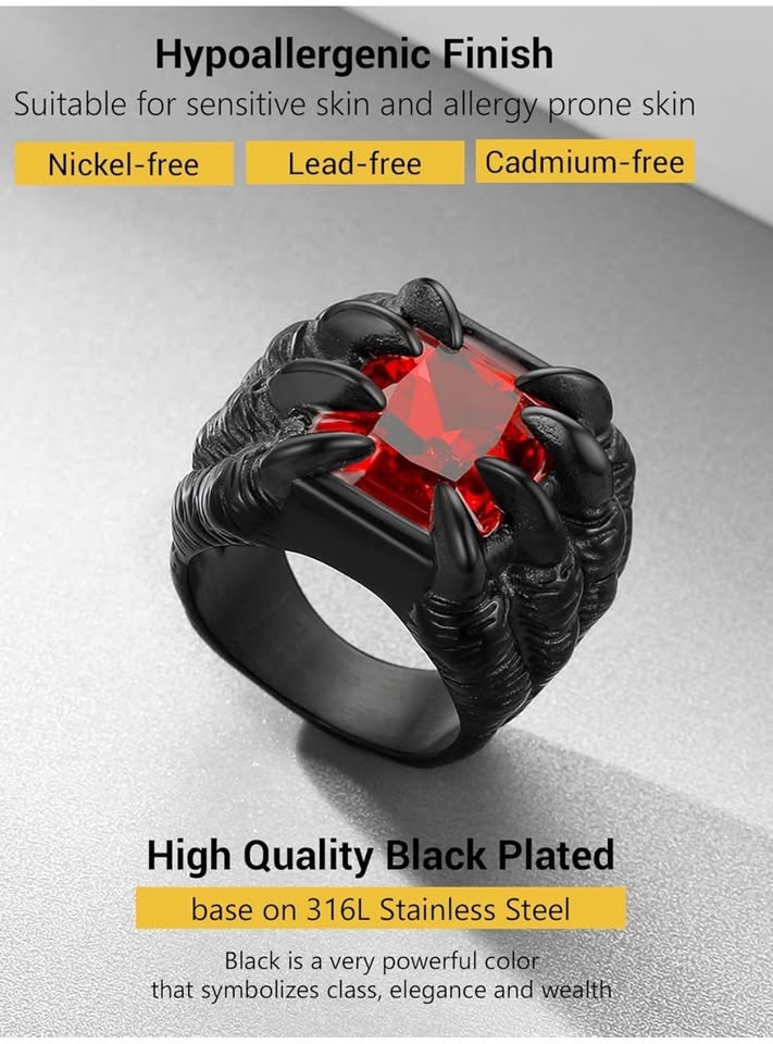 Mens Dragon Claw Gothic Biker Ring - 316L Stainless Steel - photo 5