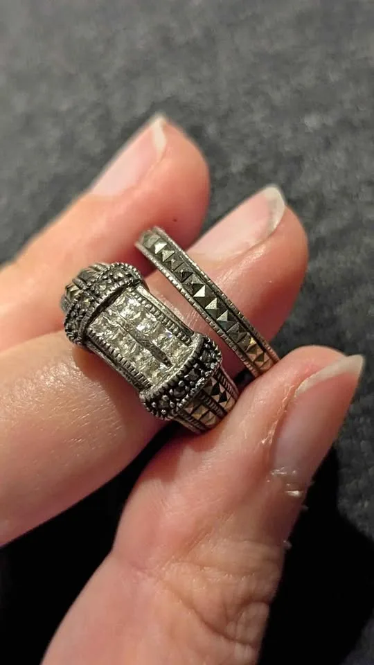 Vintage Sterling Silver Marcasite Ring Set of 2 thumbnail