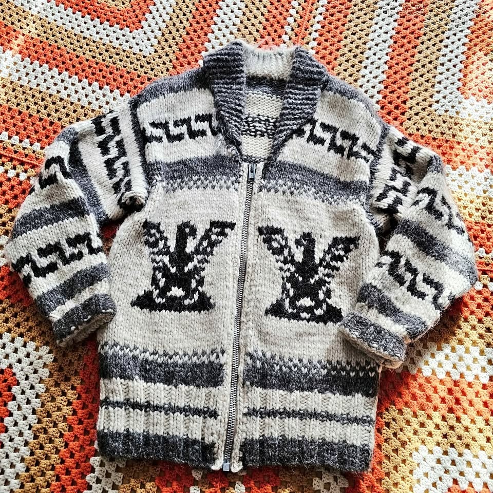 Vintage 50s 60s Hand Knit Cowichan Sweater
