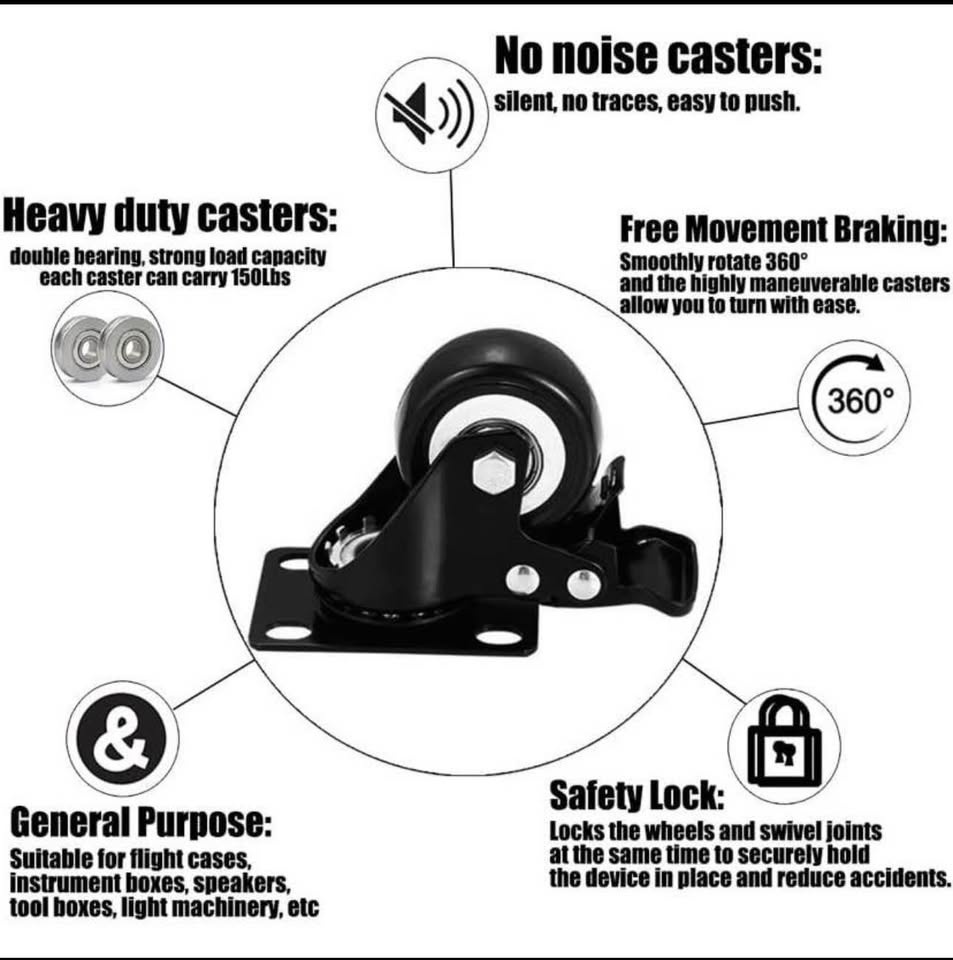 Brand new 2" heavy duty 8 set double lock Swivel Plate Caster Wh - photo 5