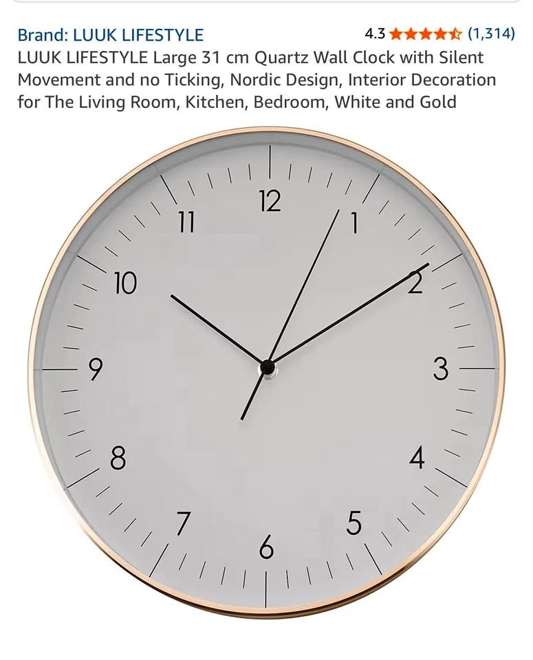 LUUK LIFESTYLE Wall Clock - White & Rose Gold, 12"