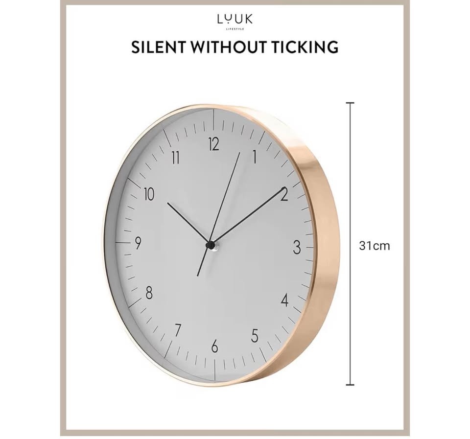 LUUK LIFESTYLE Wall Clock - White & Rose Gold, 12" - photo 2