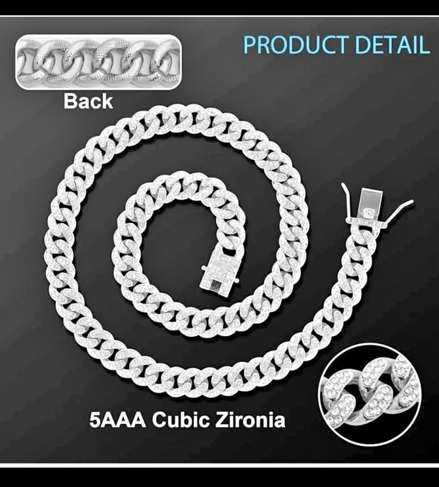 16 inch Silver-Plated Diamond Dog Collar - Cuban Style