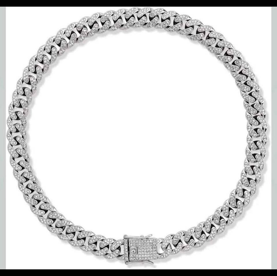 16 inch Silver-Plated Diamond Dog Collar - Cuban Style - photo 3