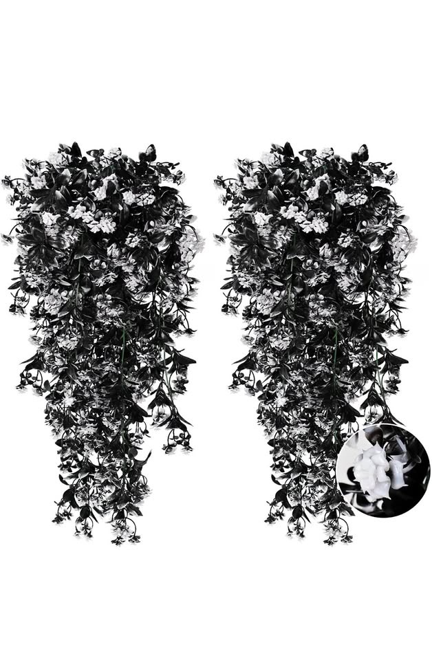 Faux Hanging Plants 2pcs Plastic Outdoor Flowers UV Resistant Ar