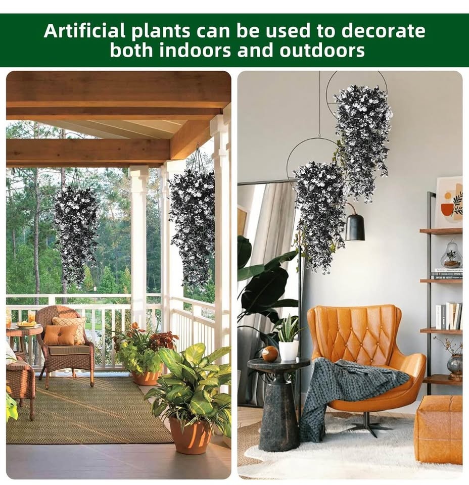 Faux Hanging Plants 2pcs Plastic Outdoor Flowers UV Resistant Ar - photo 5