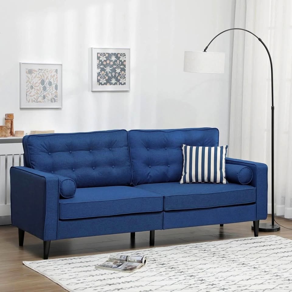 NEW Velvet Style 3-Seater Sofa w/ Pillows - Brampton