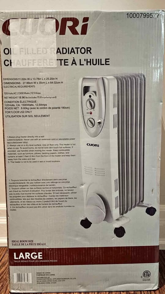 Cuori Oil Filled Radiator Heater - Brand New