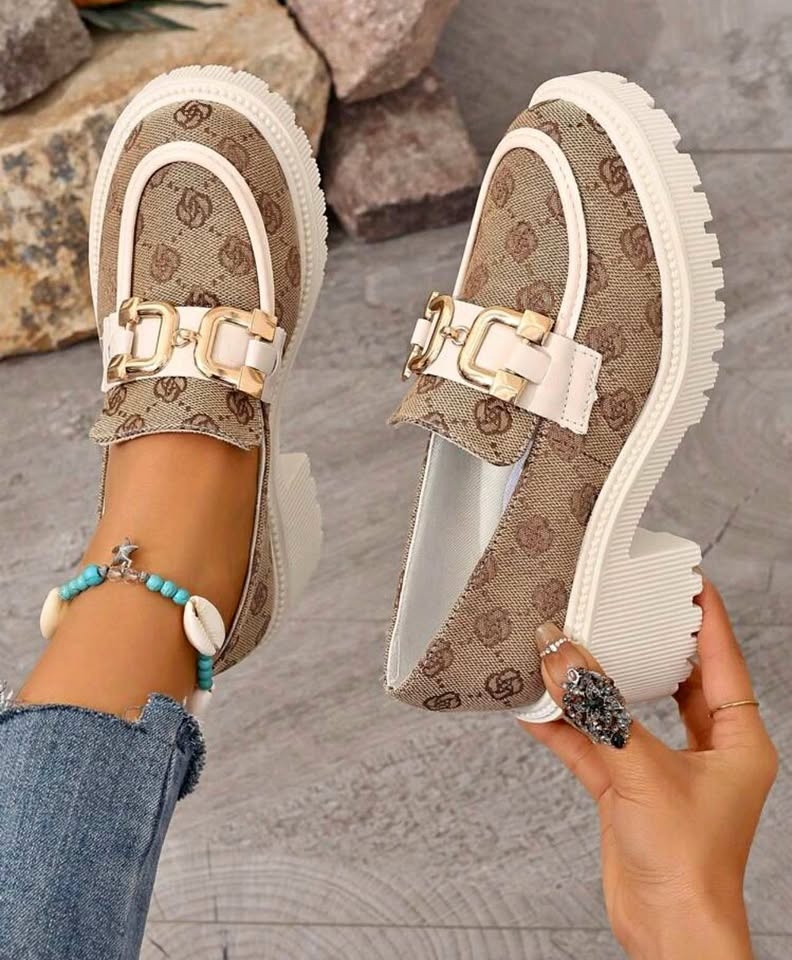Women Wedge Heels & Thick Sole Shoes Khaki Color Shoes With Meta