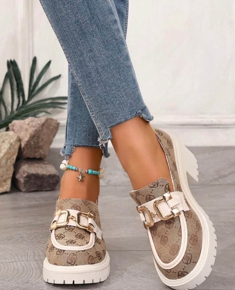 Women Wedge Heels & Thick Sole Shoes Khaki Color Shoes With Meta - photo 2
