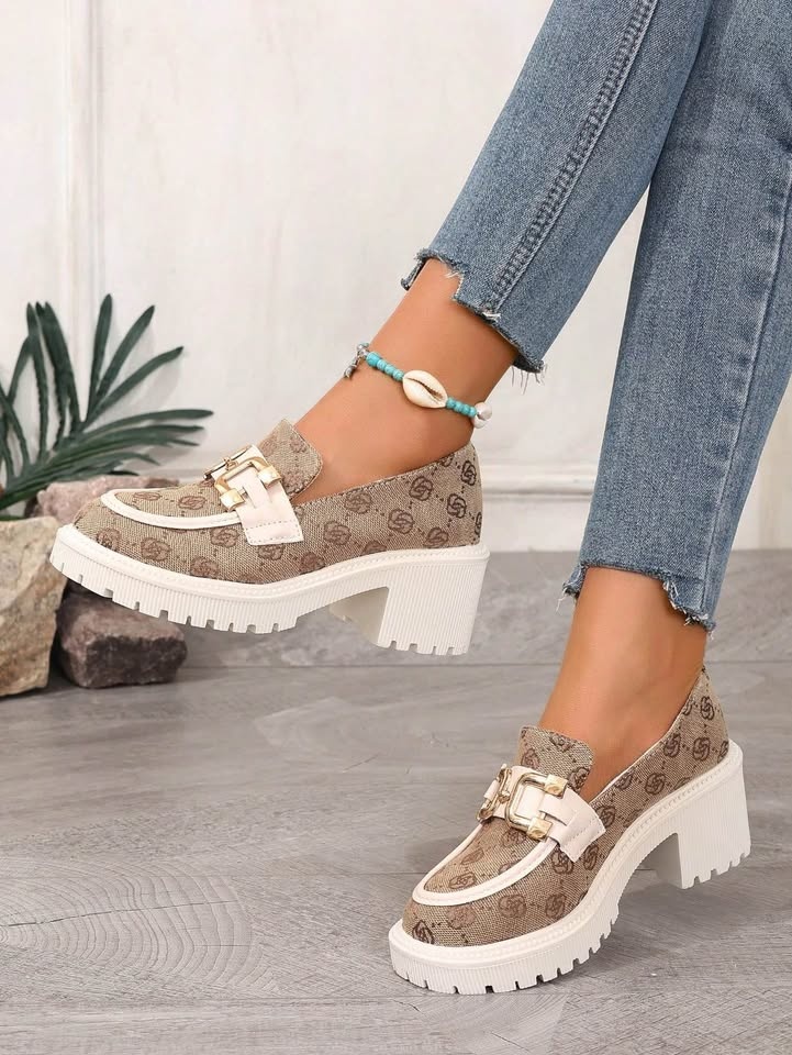 Women Wedge Heels & Thick Sole Shoes Khaki Color Shoes With Meta - photo 3