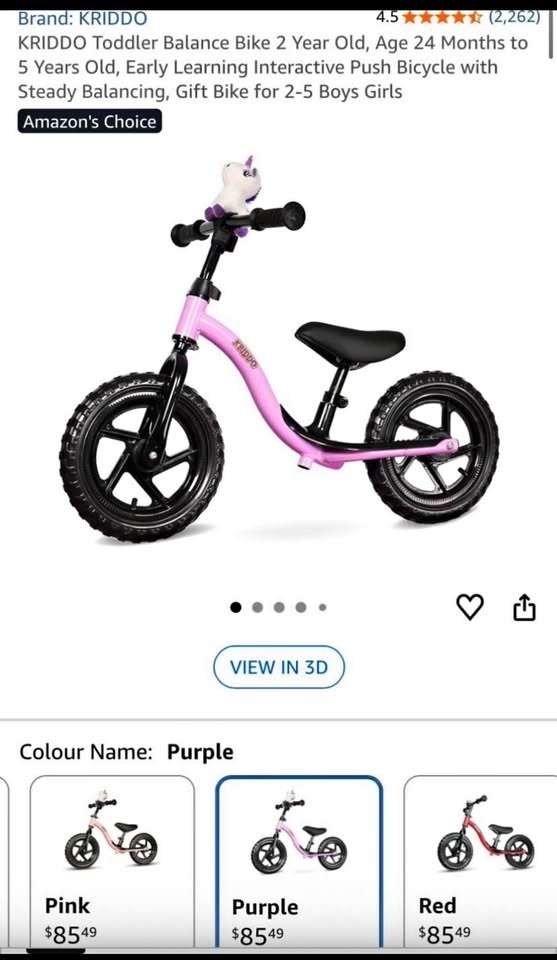 Purple Toddler Balance Bike (24m-5yr)