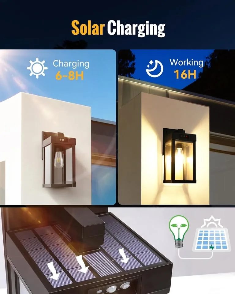 Solar Motion Sensor Wall Lantern Lights Outdoor image indicator(4)