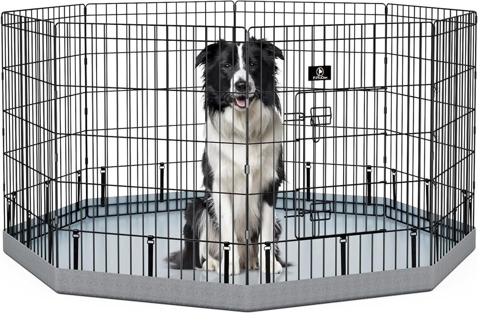30”H Foldable Puppy Playpen with Grey Bottom Pad