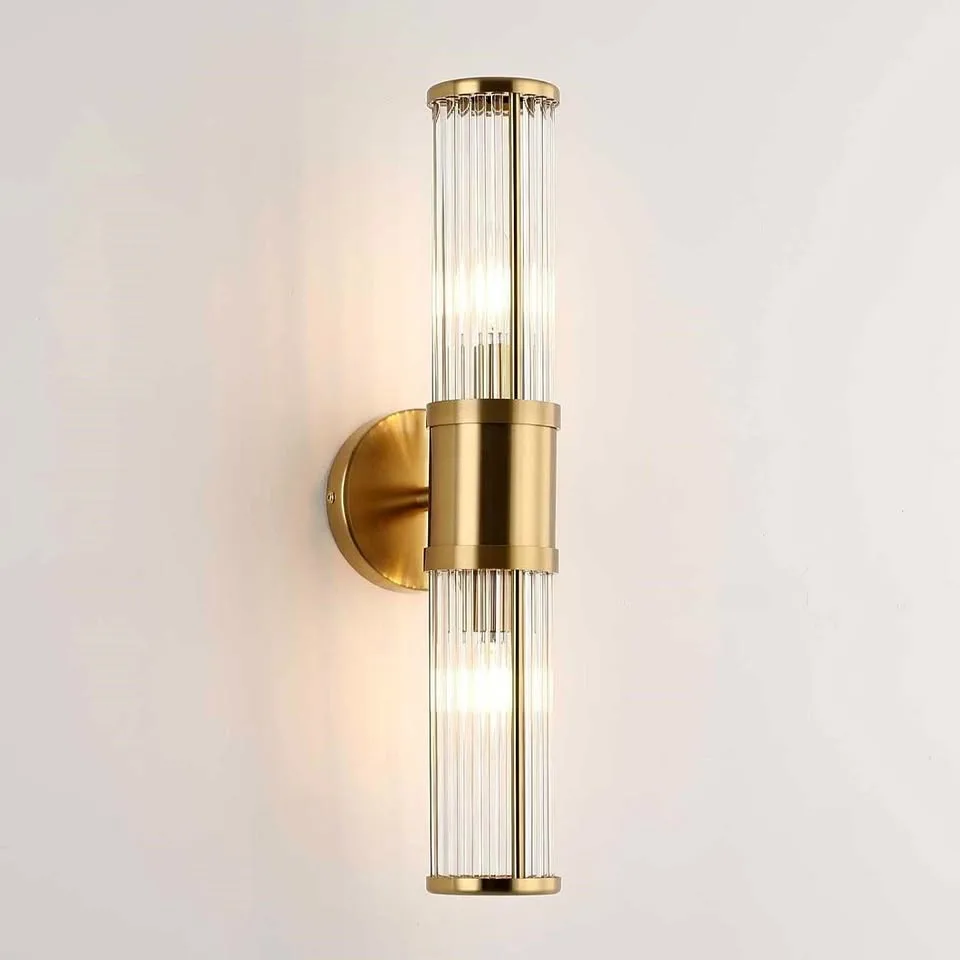 Brass Wall Light Fixture, 19.7" Tall, Dual Mount Glass thumbnail