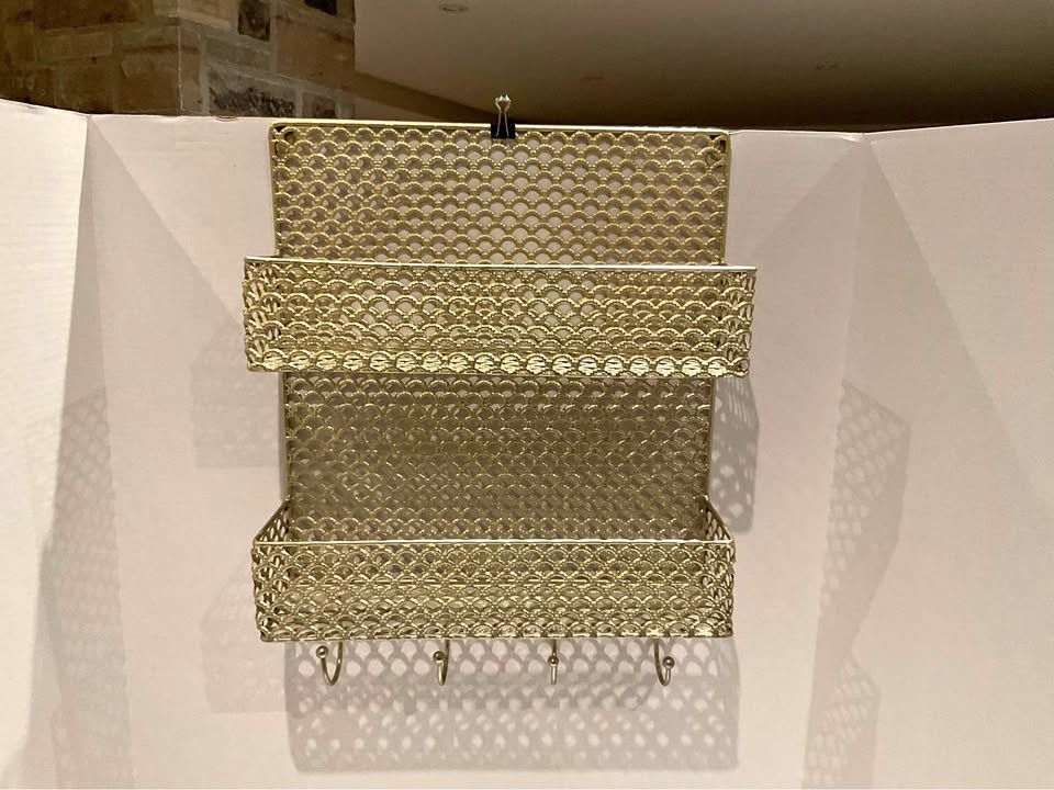 Gold Metal Wall Organizer With Hooks
