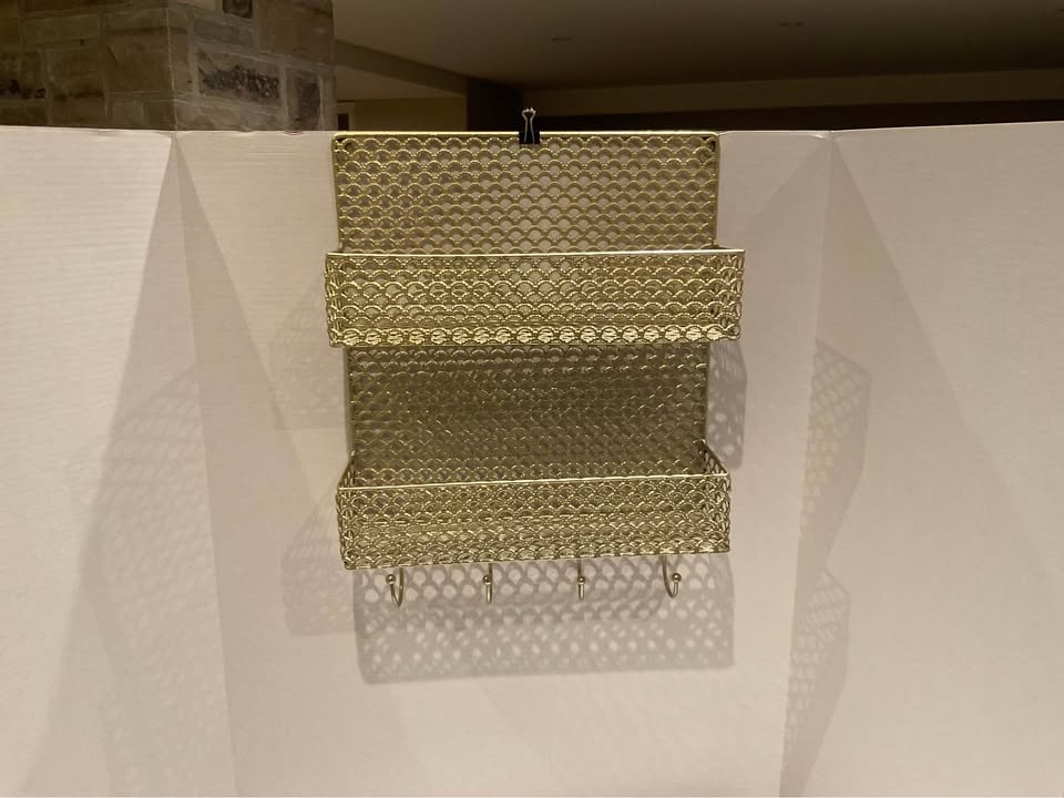 Gold Metal Wall Organizer With Hooks - photo 2