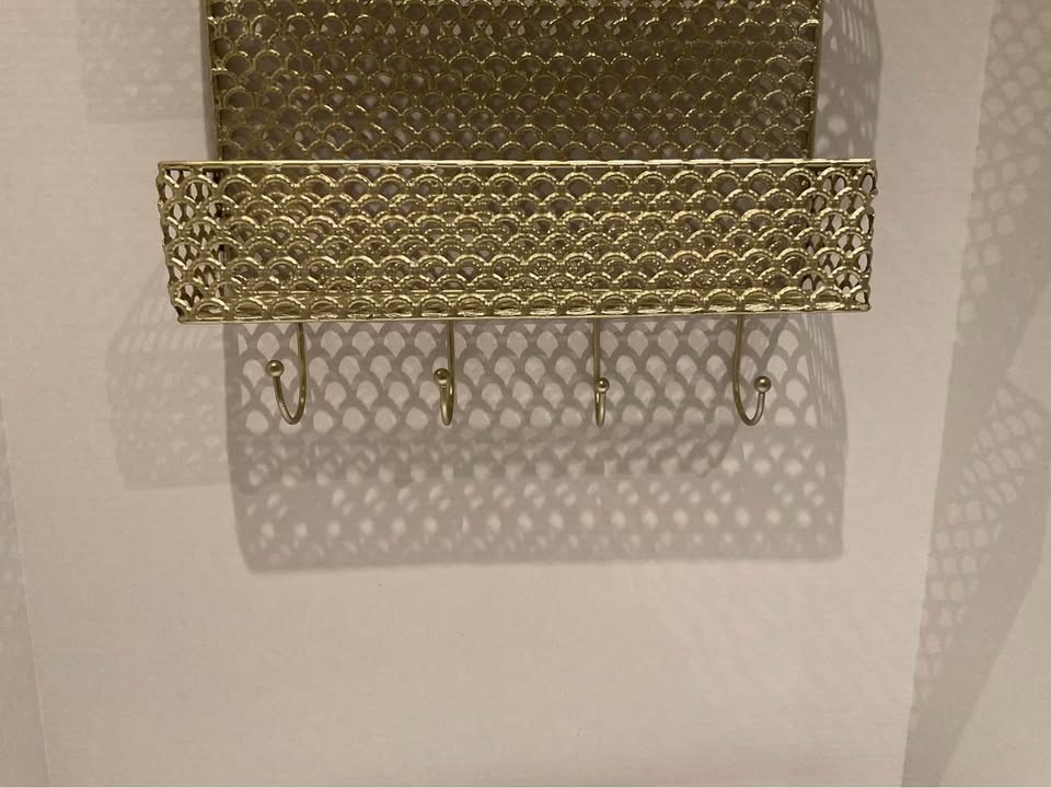 Gold Metal Wall Organizer With Hooks - photo 5