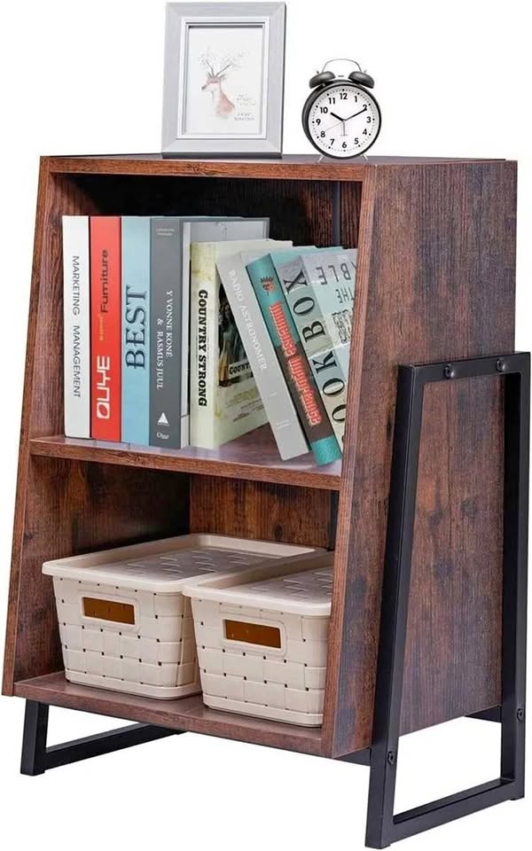 26.7" Walnut 2-Tier Retro Bookcase / Side Table – Open Box