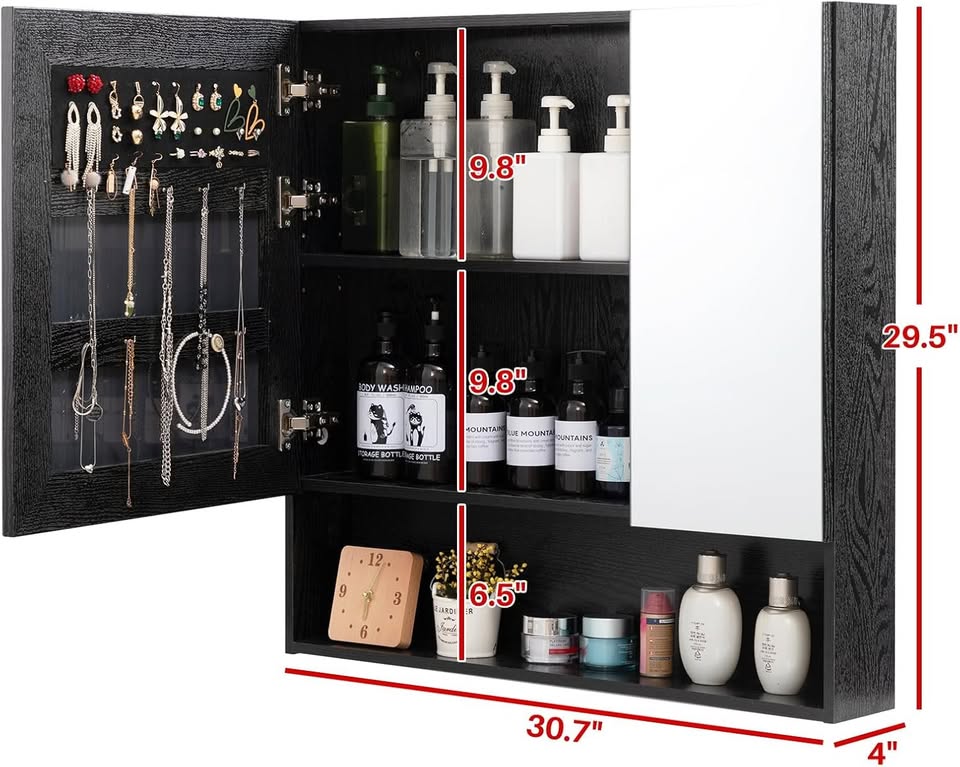 🖤 Wall Cabinet with Mirror & Organizer, 77 x 11.9 x 74.9 cm - photo 2