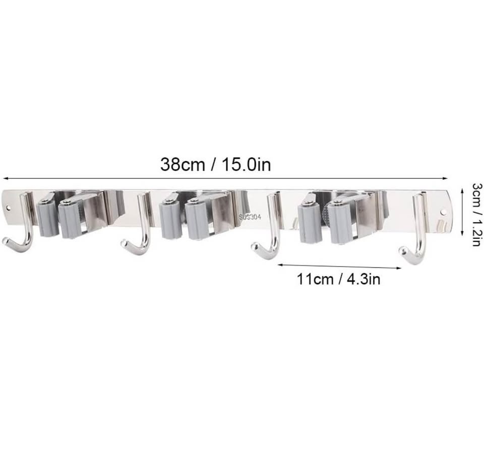 FTVOGUE Mop Holder - Wall Mount Broom Rack, 4 Hooks - photo 2