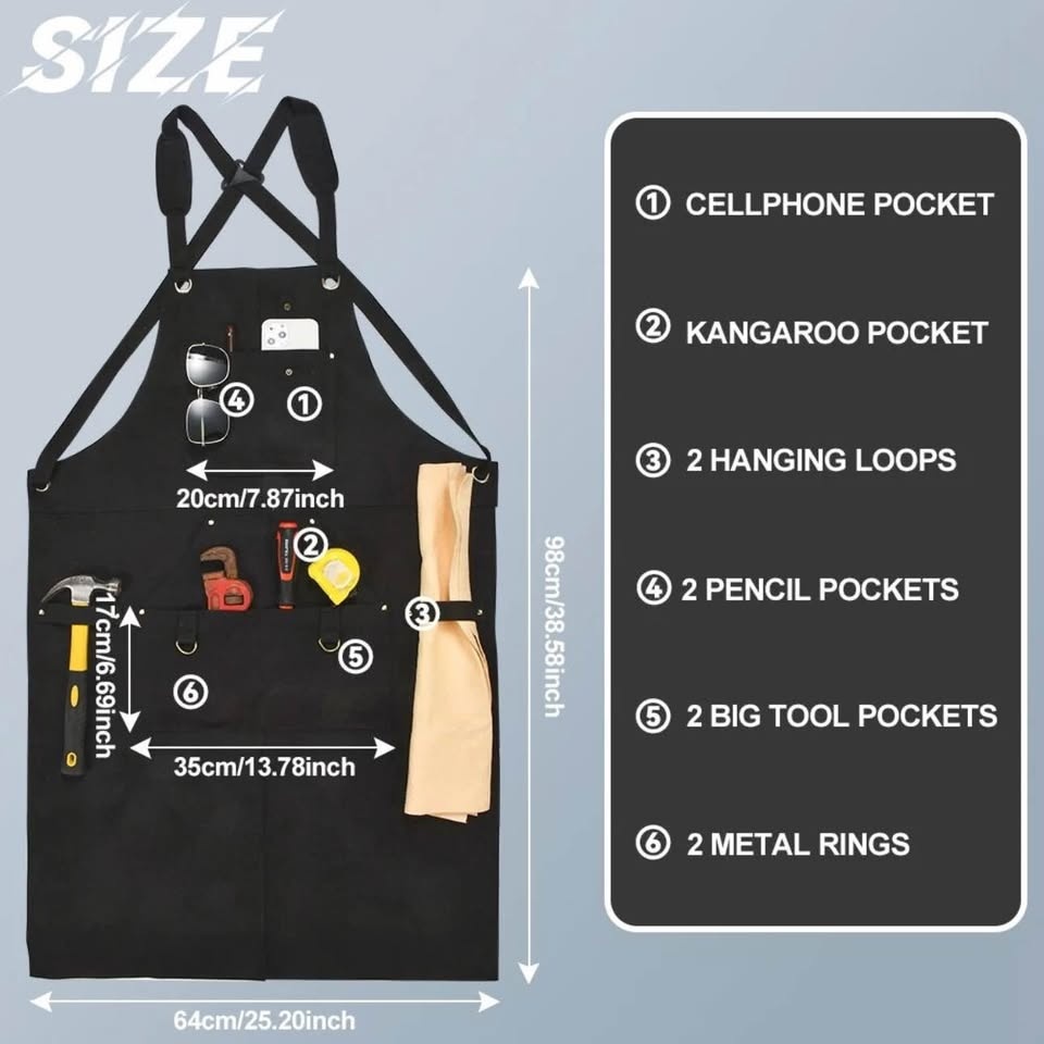 Heavy Duty Waxed Canvas Work Apron - Black - photo 3