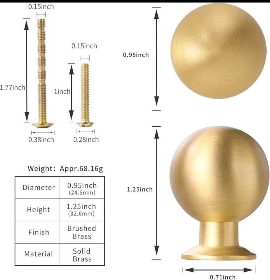 5 Pack Solid Brass Cabinet Knobs - Brushed Gold - photo 2