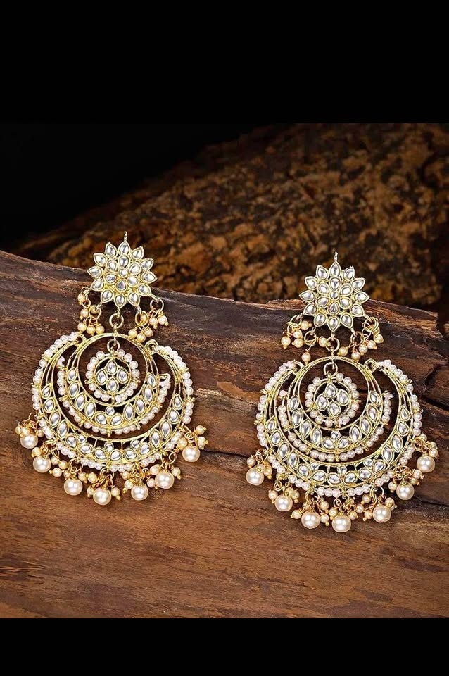 18K Gold Plated Jhumka Earrings with Kundan & Pearl