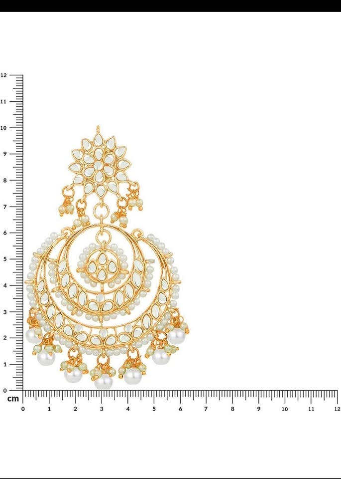 18K Gold Plated Jhumka Earrings with Kundan & Pearl - photo 3