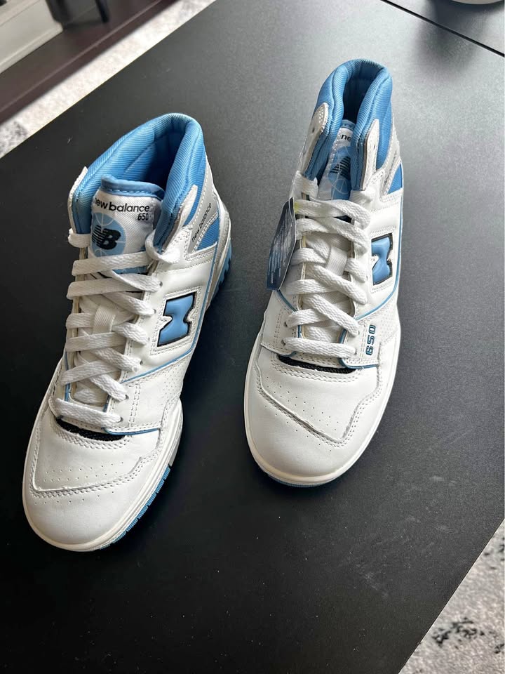 New Balance White and Blue High Top Sneakers