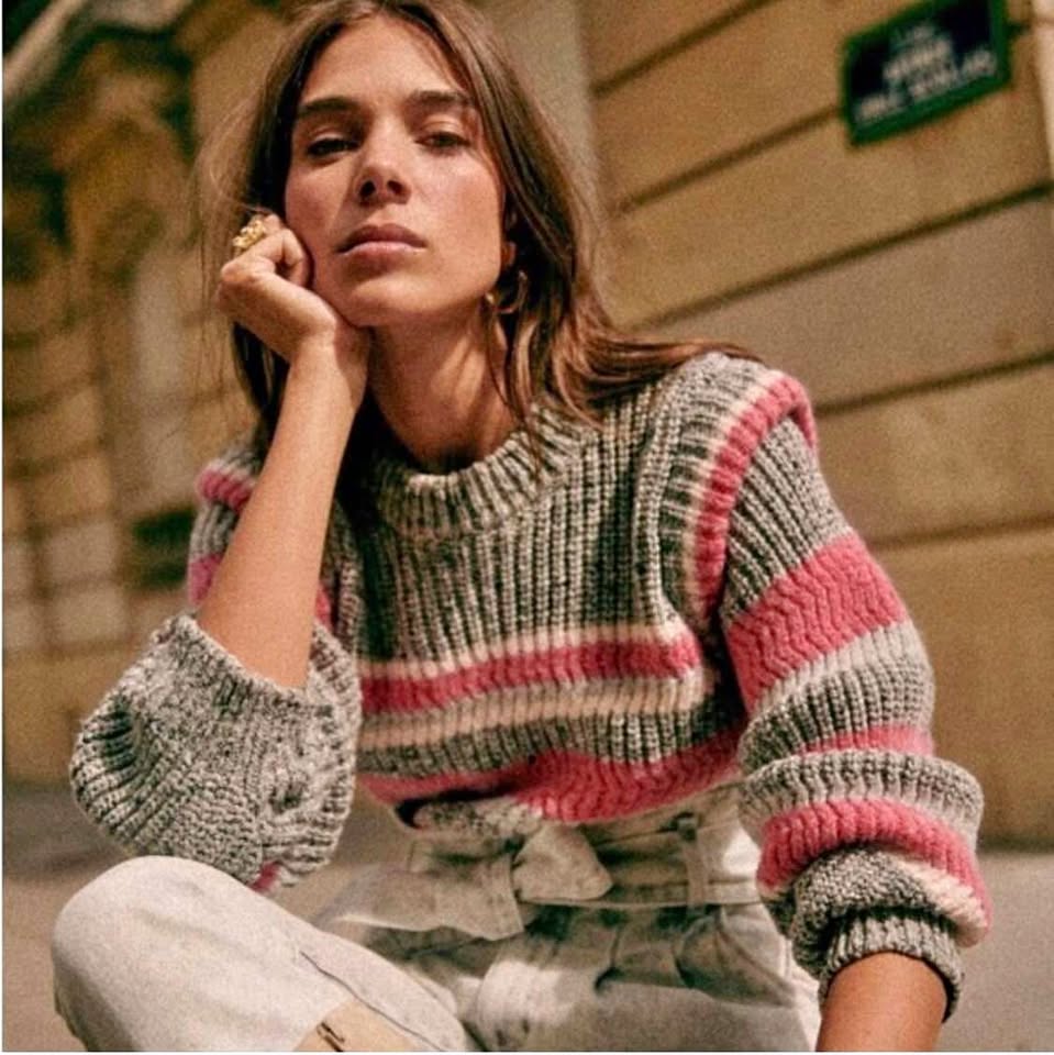 Sezane heather grey knit pullover sweater