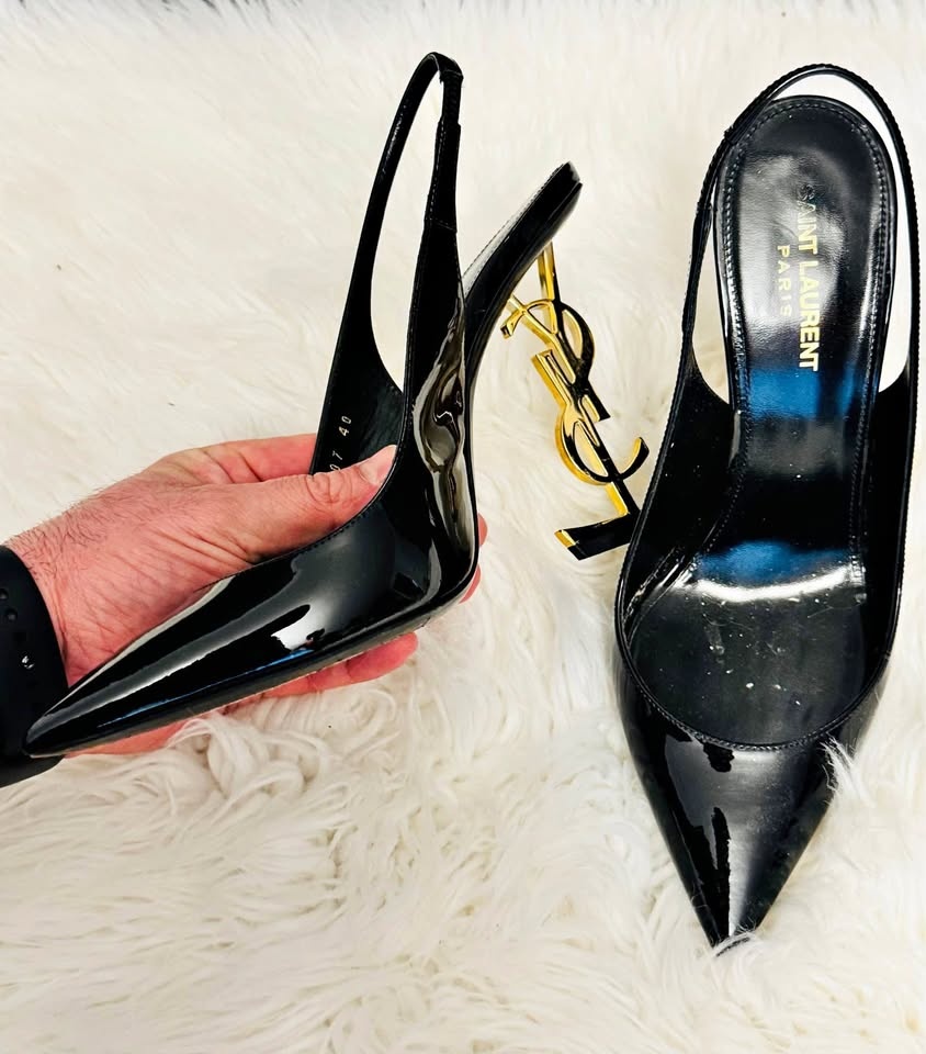 Saint Laurent Black YSL Heel Shoes