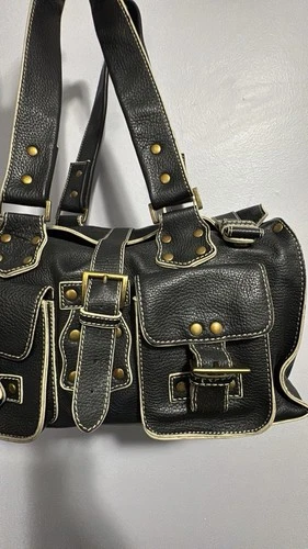 Vintage Danier Leather Satchel Bag - Black Pebbled Y2K - photo 2