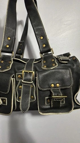 Vintage Danier Leather Satchel Bag - Black Pebbled Y2K - photo 3