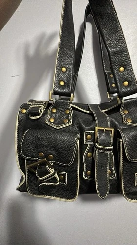 Vintage Danier Leather Satchel Bag - Black Pebbled Y2K - photo 4