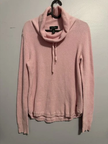LRL Lauren Jeans Co Ralph Lauren Pink Waffle Knit Cowl Neck Top