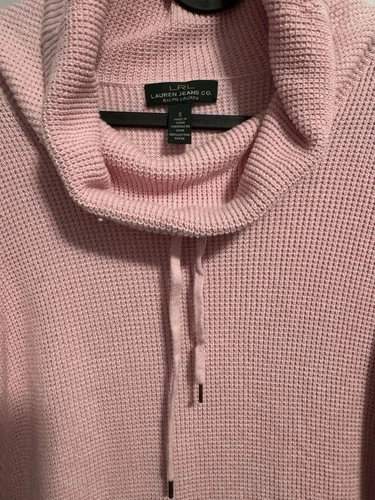 LRL Lauren Jeans Co Ralph Lauren Pink Waffle Knit Cowl Neck Top - photo 3