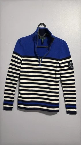 Ralph Lauren Womens 100% Cotton 1/4 Zip Sweater XS Blue White St - photo 2