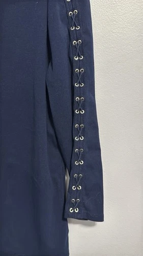 Lauren Ralph Lauren Navy Blue Boat Neck Top Lace-Up Sleeves L - photo 2