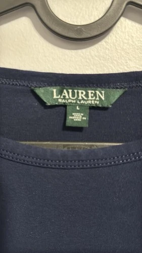 Lauren Ralph Lauren Navy Blue Boat Neck Top Lace-Up Sleeves L - photo 4