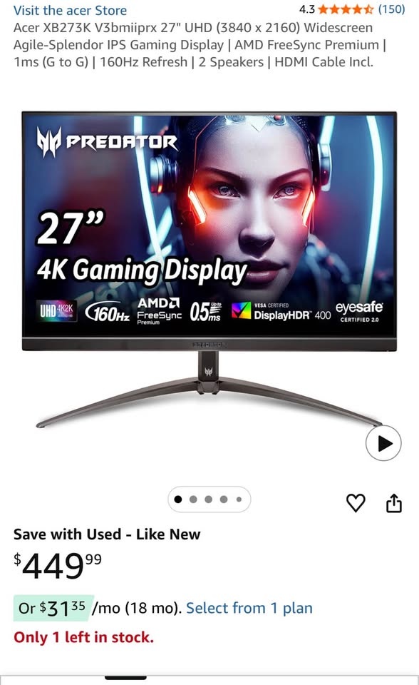 Acer 27" 4K UHD 165Hz Gaming Monitor - photo 2