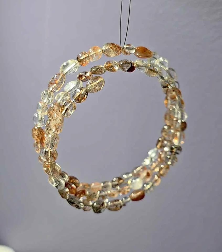 Natural Dark-Copper Rutilated Quartz Bracelet (3-Ring)