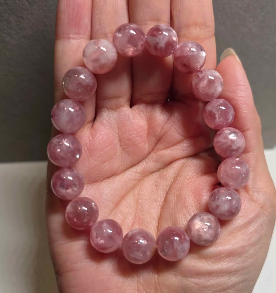 Natural Pink Lepidolite Crystal Bracelet (11mm) - photo 2
