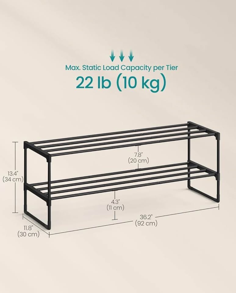 SONGMICS Shoe Rack, 2-Tier Shoe Organizer, Metal Storage Shelf - photo 4