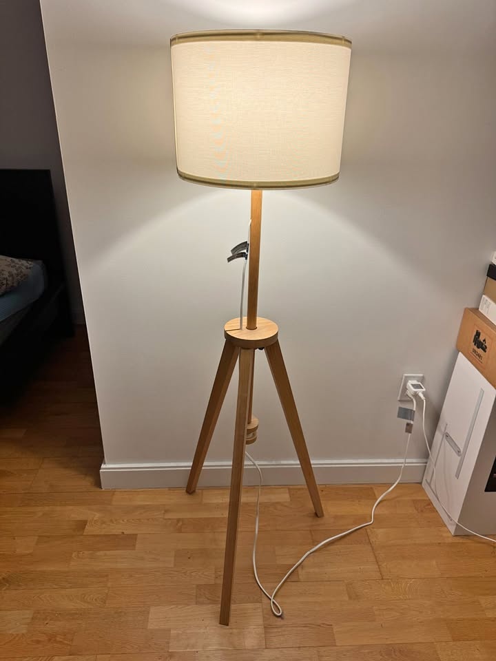IKEA LAUTERS Floor Lamp - Solid Ash Wood Base, White Shade