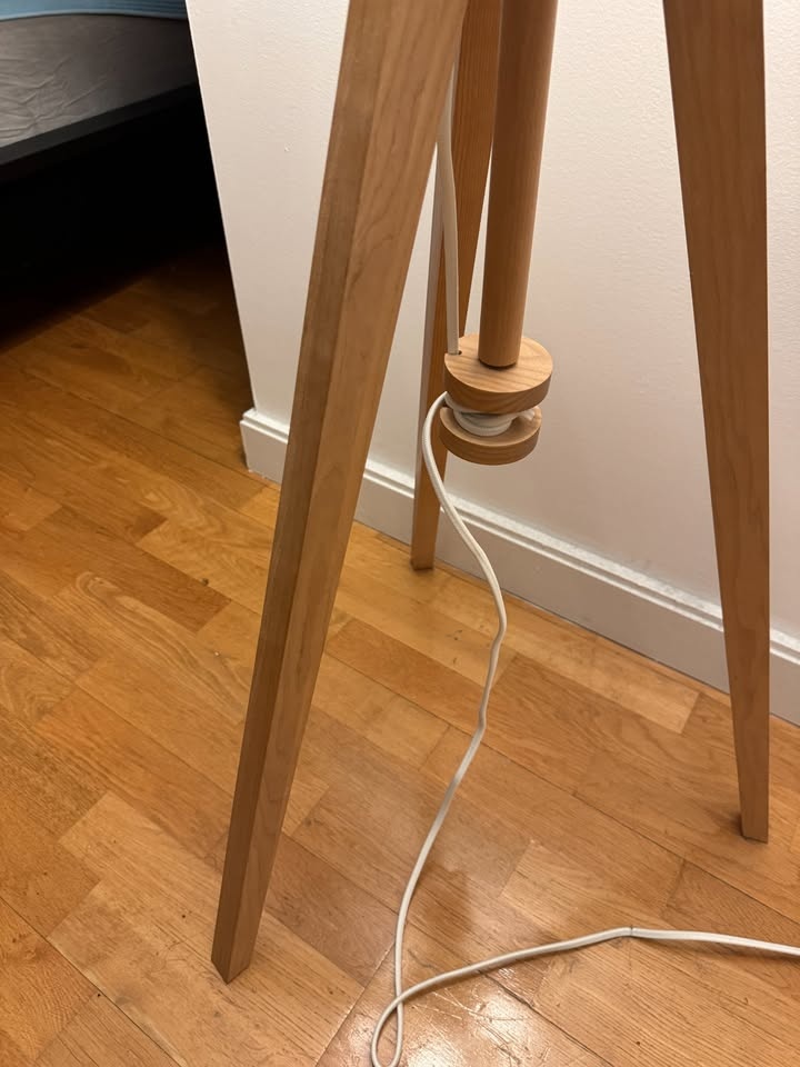 IKEA LAUTERS Floor Lamp - Solid Ash Wood Base, White Shade - photo 3