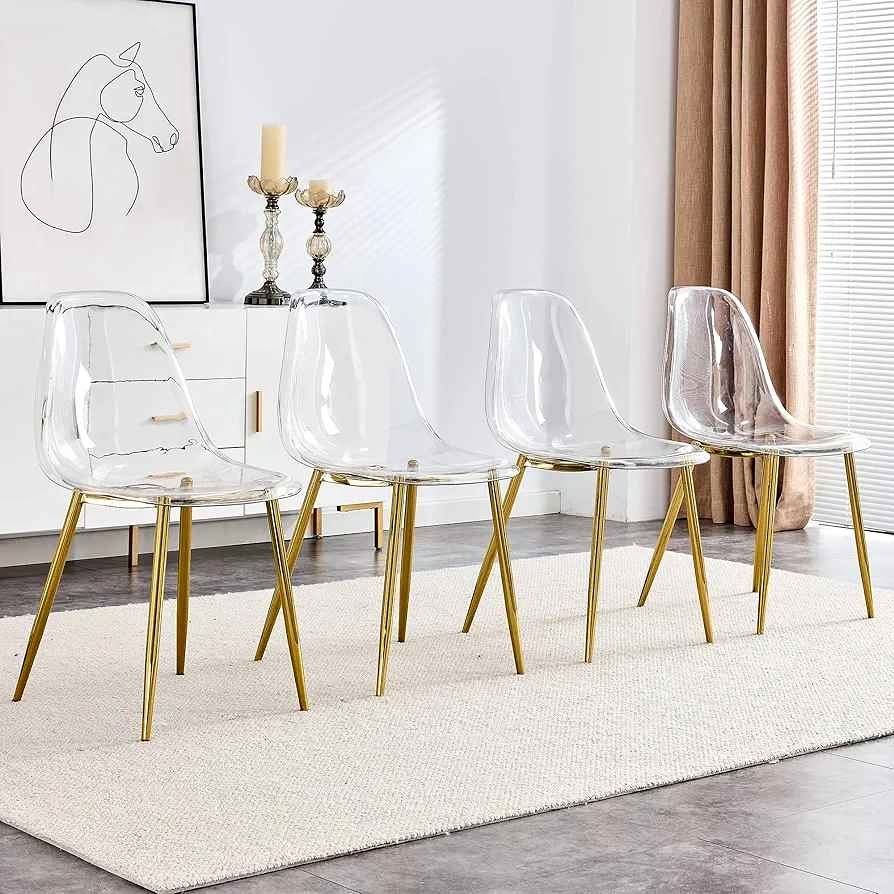 Four Dining Chairs Clear and gold