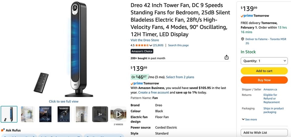 BRAND NEW in Box - Dreo 42" Tower Fan (Silent & Powerful) - photo 2
