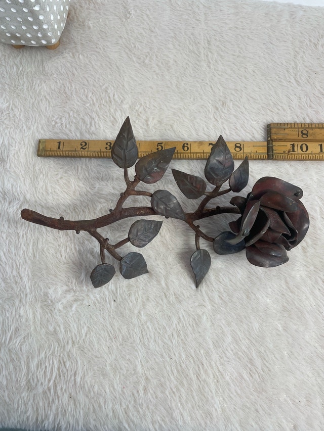 Vintage Cast Iron Brass Hand Forged Rose Stem Flower - photo 2